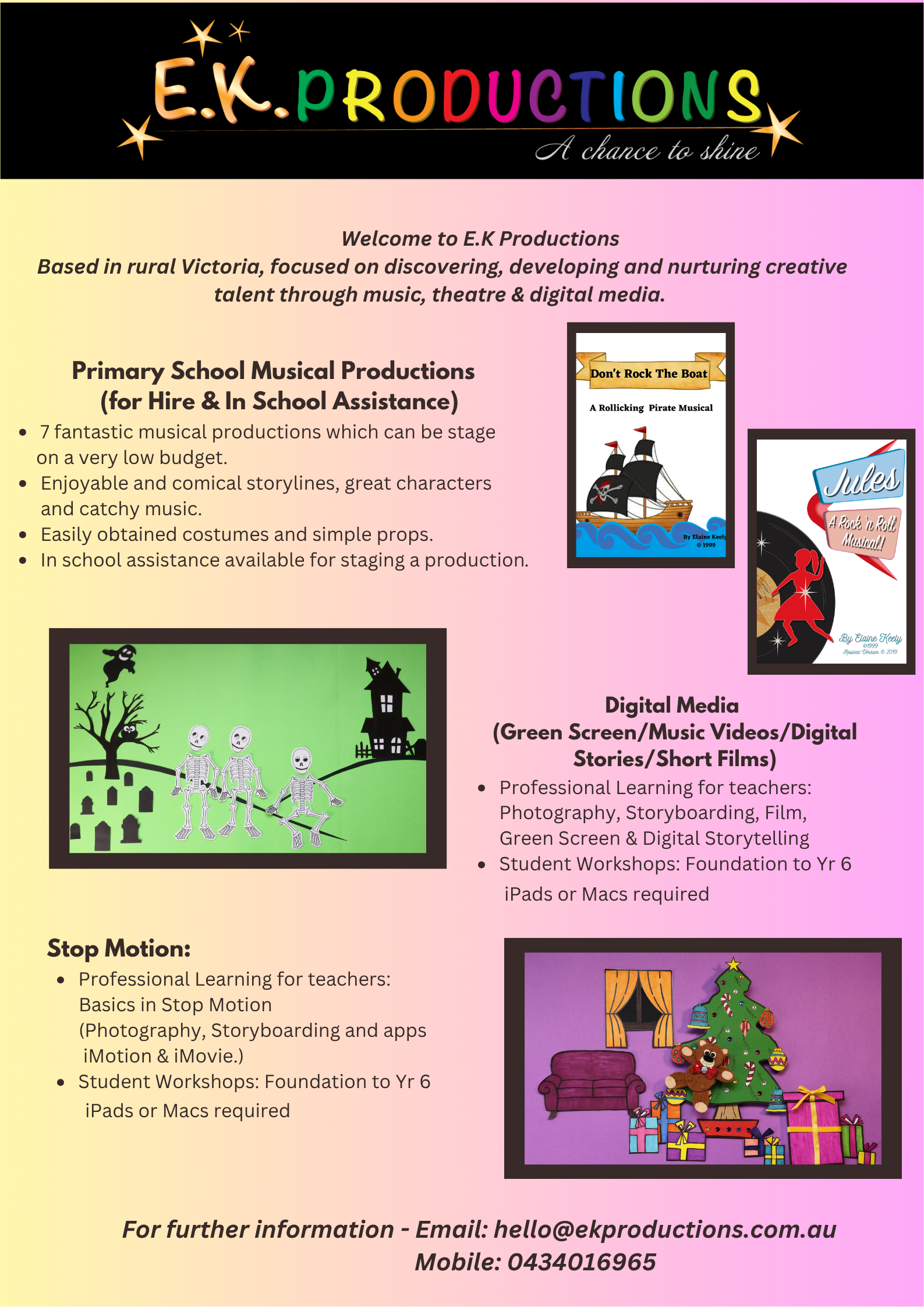 E.K. Productions advertising flyer